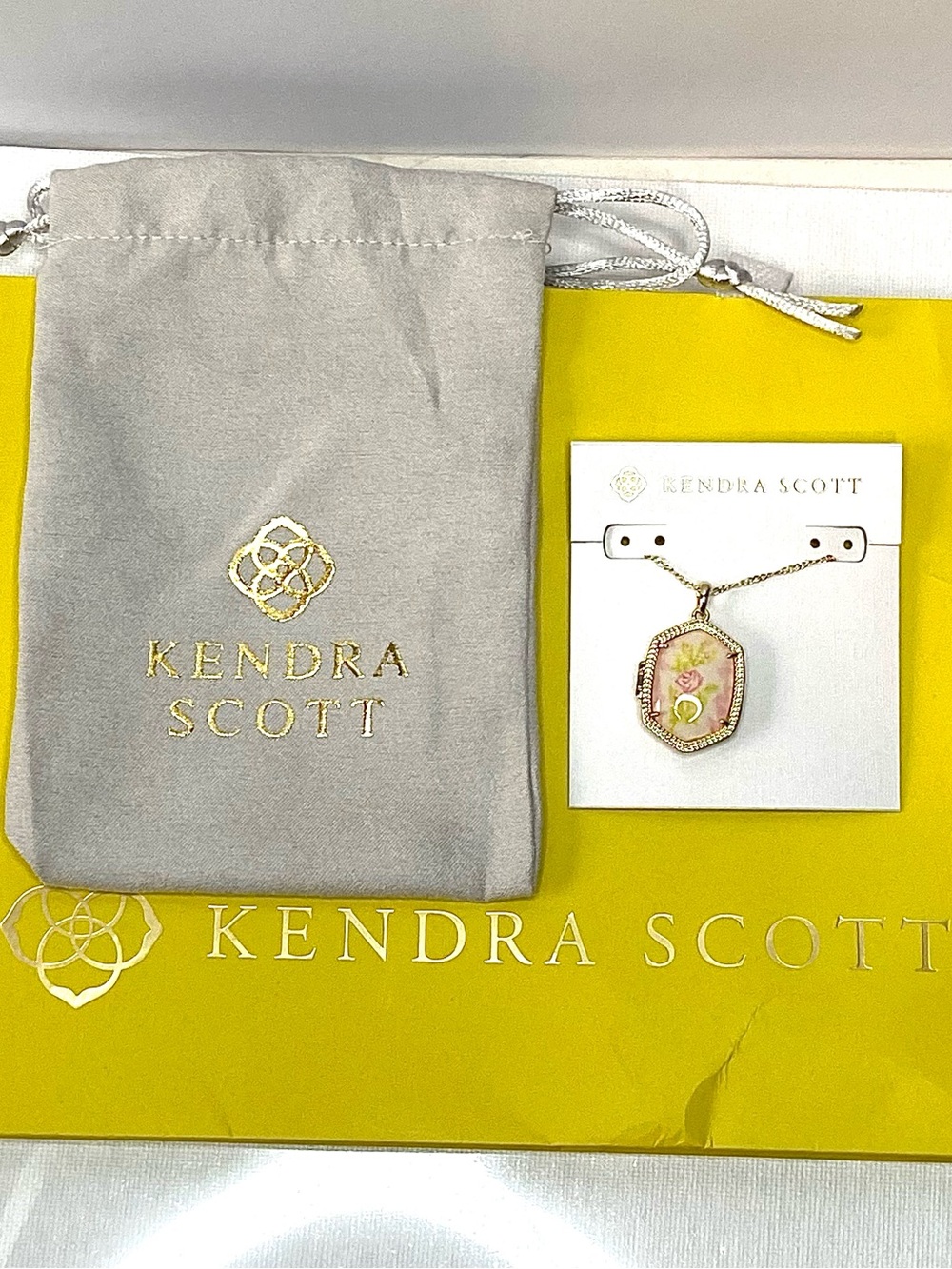 Kendra Scott Gold Floral Pink and Green Locket Necklace - Picture 2 of 4